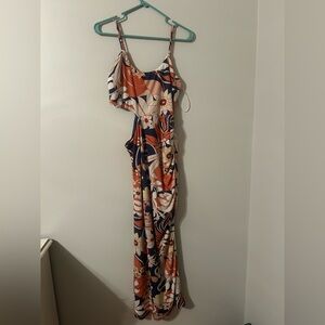 Lulu's Vibrant Floral Maxi Dress in Orange and Navy